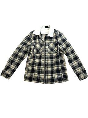 Wesc Men's Shirt Jacket Sz M Liam Black Beige Plaid Sherpa Lined Outdoor Shacket